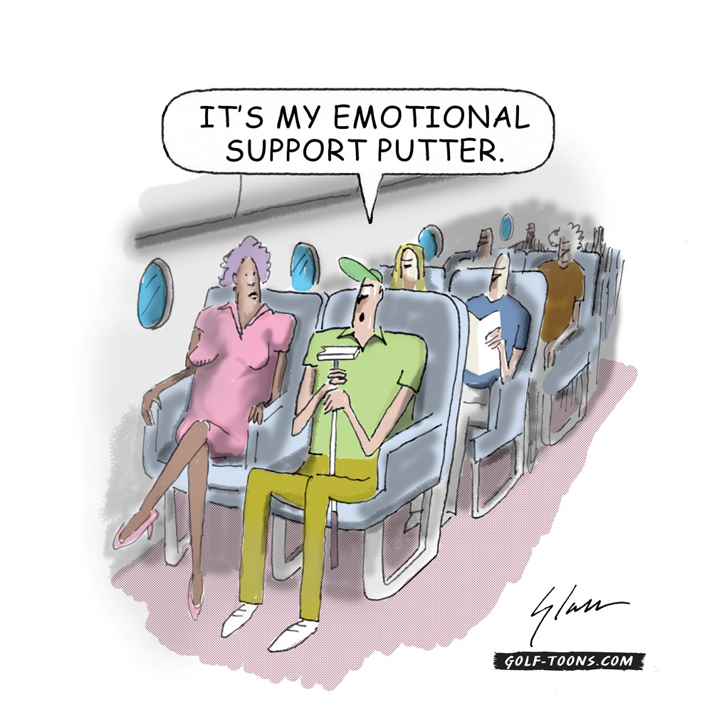 Emotional Support, golf is a game where your emotions can play a major role, an original golf cartoon illustration by Marty Glass of GolfToons